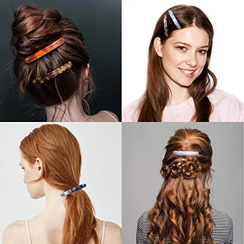 12 Pieces Skinny Hair Barrettes Tortoise Shell Cellulose Acetate French Hair Clip Automatic Hair Clip Long and Thin Handmade Celluloid Onyx Hair Barrette Ponytail Holder Hairpins for Women Girls