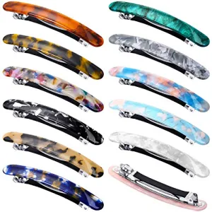 12 Pieces Skinny Hair Barrettes Tortoise Shell Cellulose Acetate French Hair Clip Automatic Hair Clip Long and Thin Handmade Celluloid Onyx Hair Barrette Ponytail Holder Hairpins for Women Girls