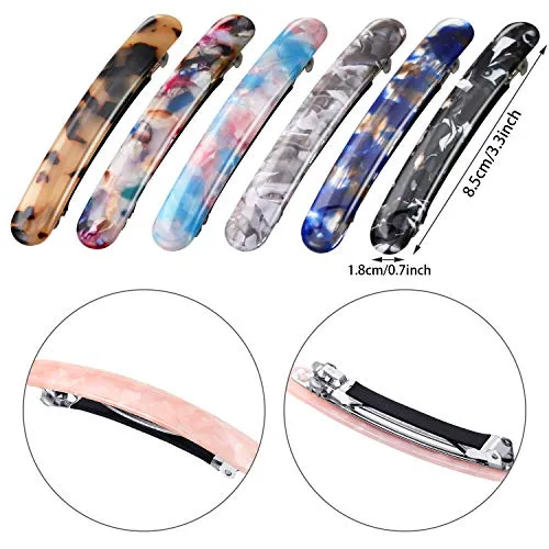 12 Pieces Skinny Hair Barrettes Tortoise Shell Cellulose Acetate French Hair Clip Automatic Hair Clip Long and Thin Handmade Celluloid Onyx Hair Barrette Ponytail Holder Hairpins for Women Girls