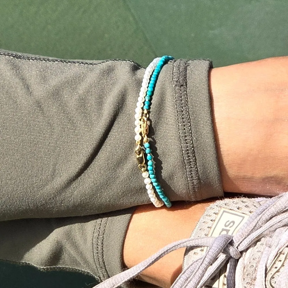 14K Gold Filled Beaded Anklet w Pearls 2mm