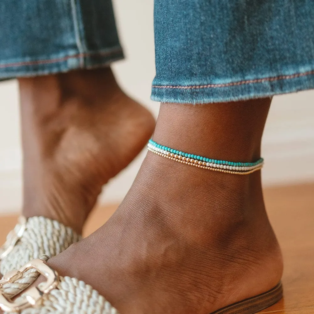 14K Gold Filled Beaded Anklet w Pearls 2mm