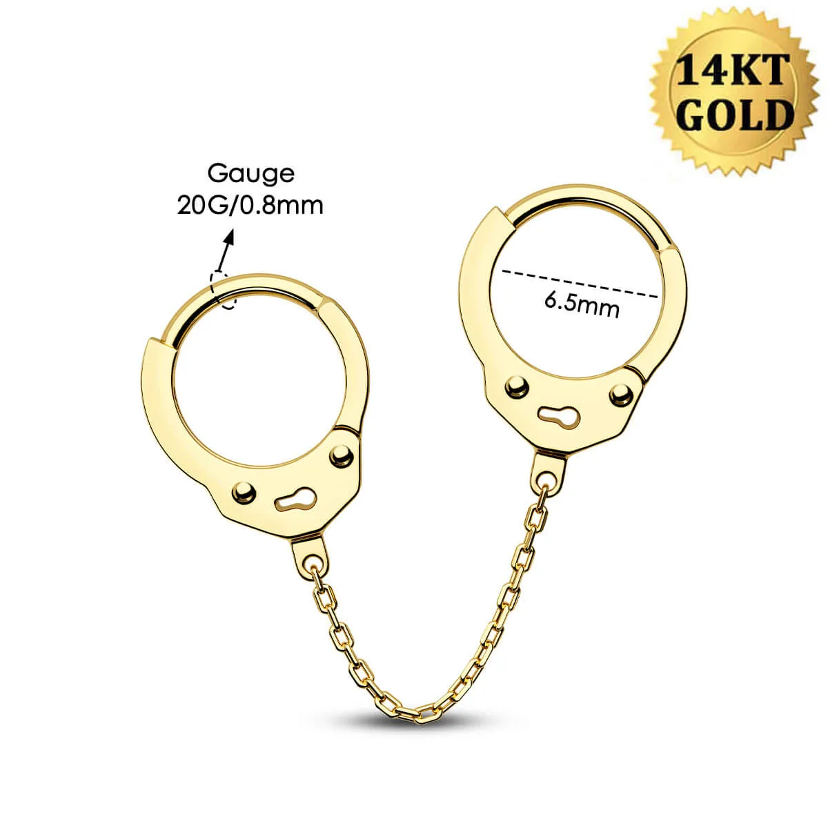 14K Solid Gold 20G Handcuffs Cartilage Earring Jewelry