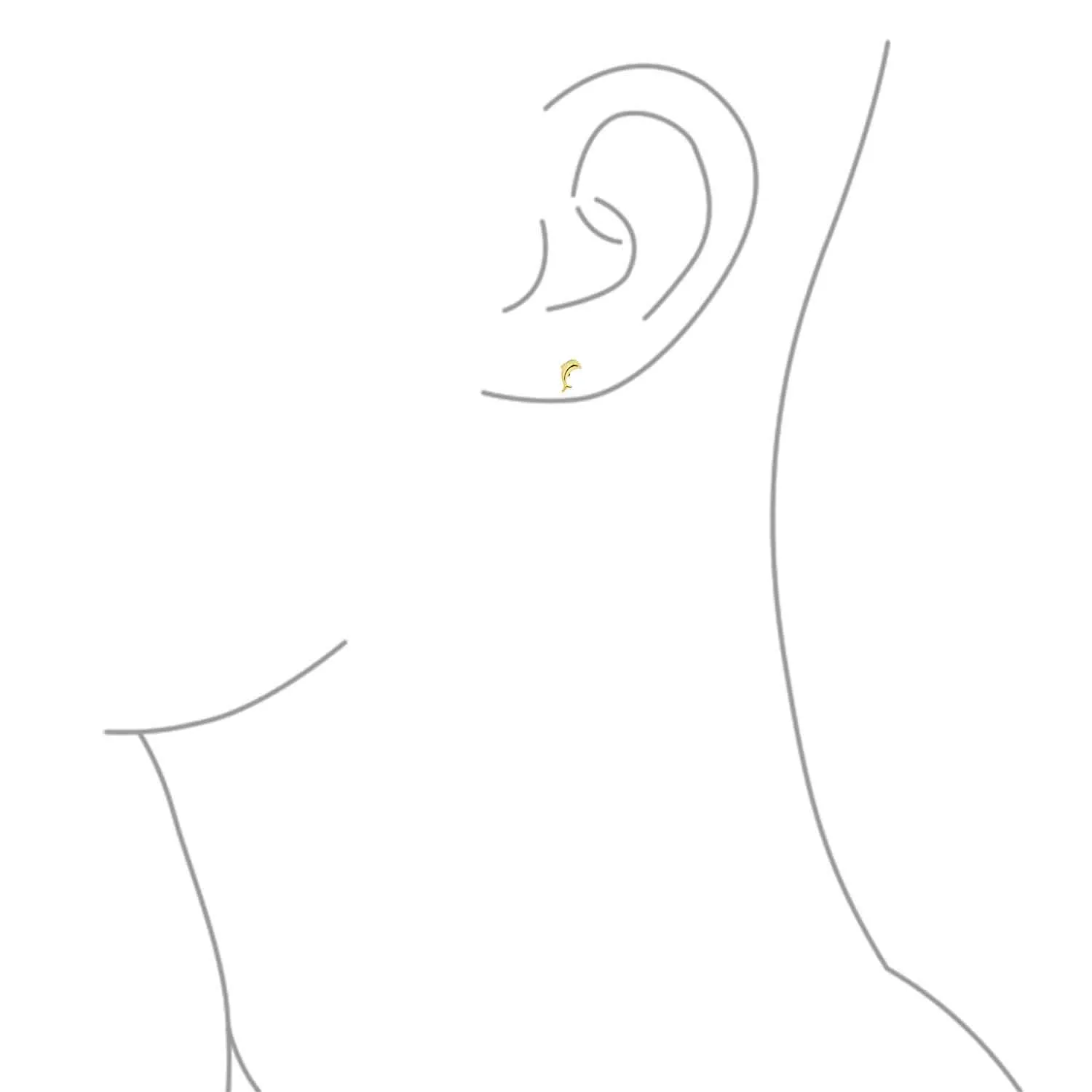 14K Yellow Gold Dolphins Stud Earrings with Safety Screw Back - Nautical Ocean Theme