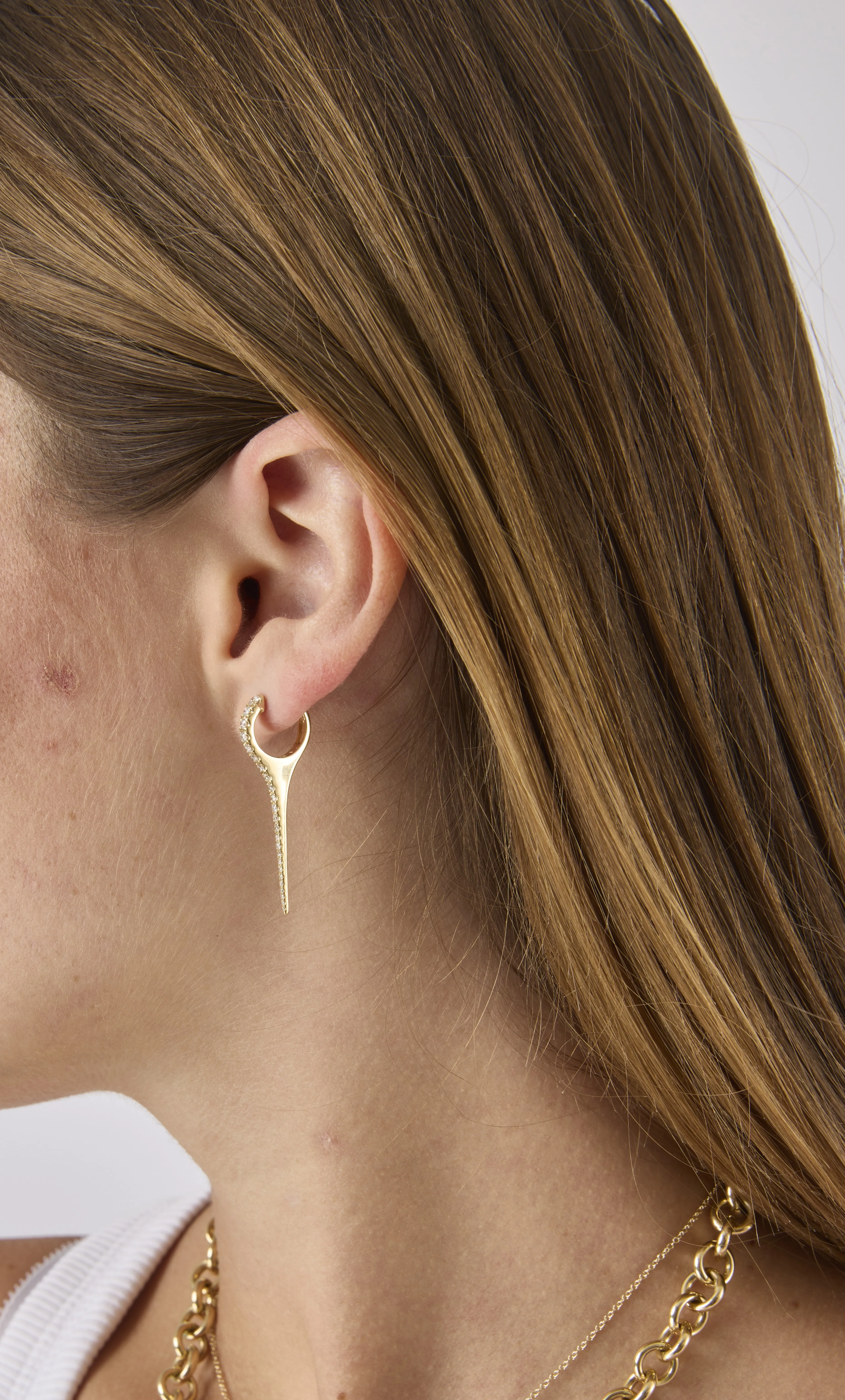 14KY Extra Long Diamond Spike Earring
