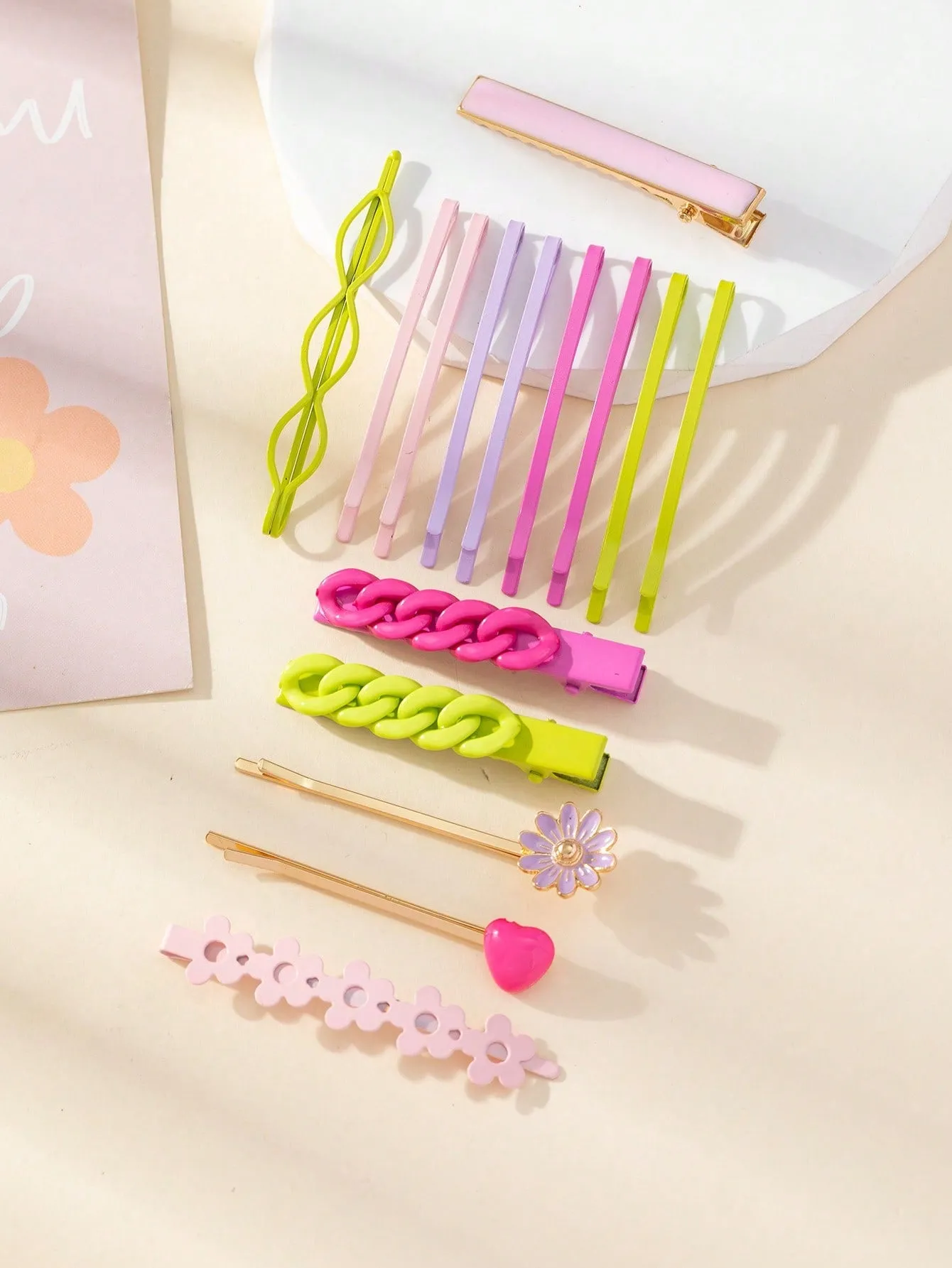 15pcs/Set Ladies/Girls Bride Dressing Headwear Alloy Painted Daisy Flower Rainbow Color Dopamine Hairpins