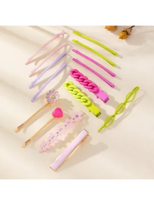 15pcs/Set Ladies/Girls Bride Dressing Headwear Alloy Painted Daisy Flower Rainbow Color Dopamine Hairpins