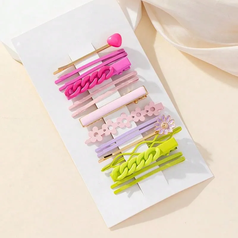 15pcs/Set Ladies/Girls Bride Dressing Headwear Alloy Painted Daisy Flower Rainbow Color Dopamine Hairpins