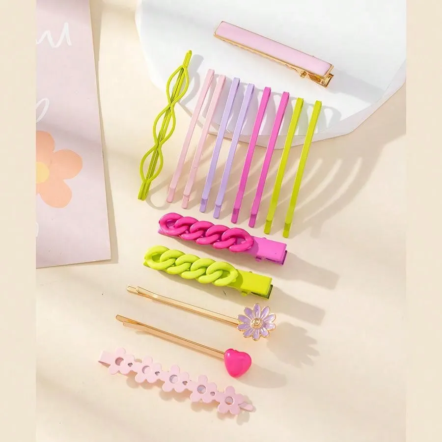 15pcs/Set Ladies/Girls Bride Dressing Headwear Alloy Painted Daisy Flower Rainbow Color Dopamine Hairpins