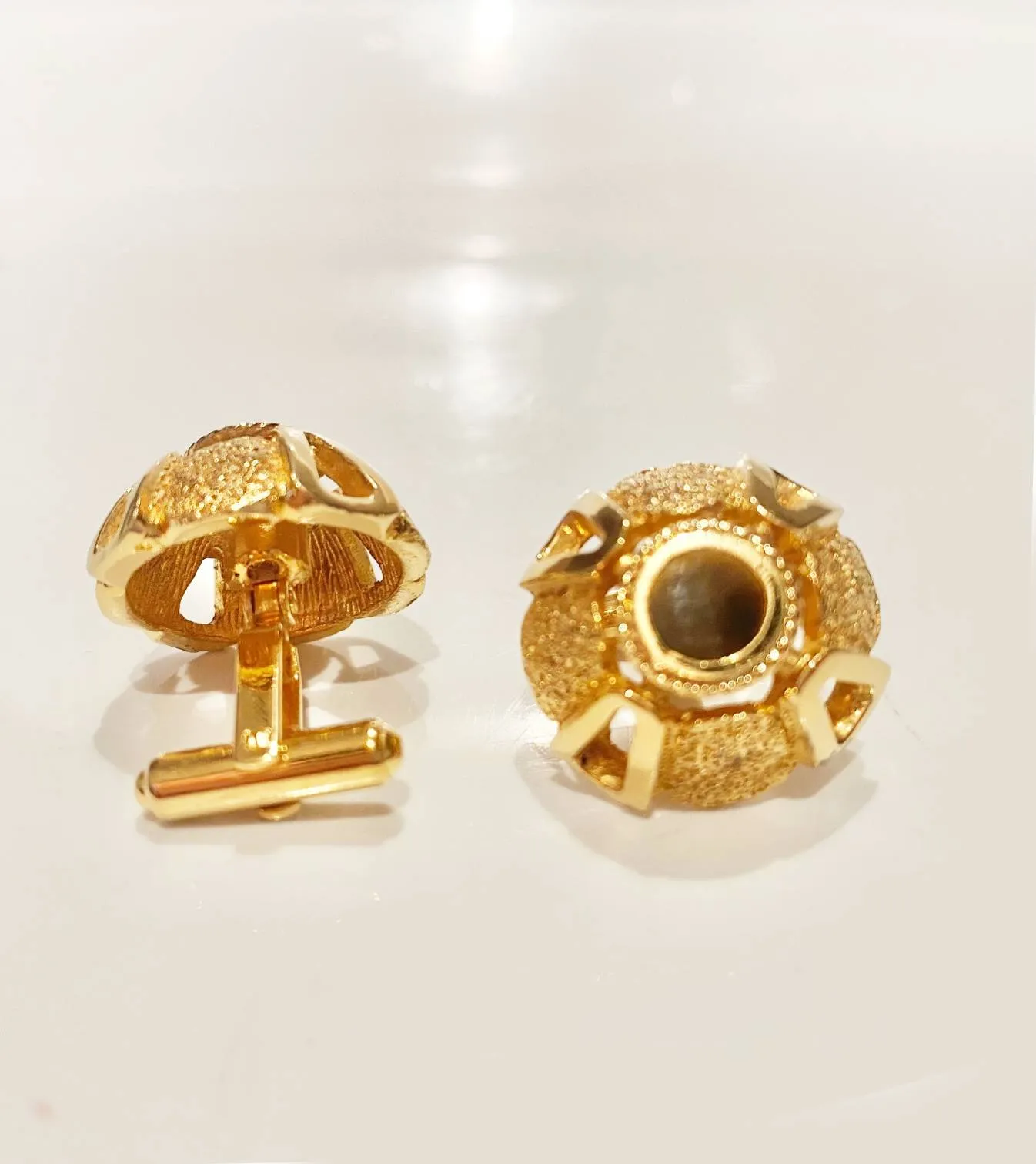 1980s Christian Dior Gold Plated Tiger's Eye Cufflinks