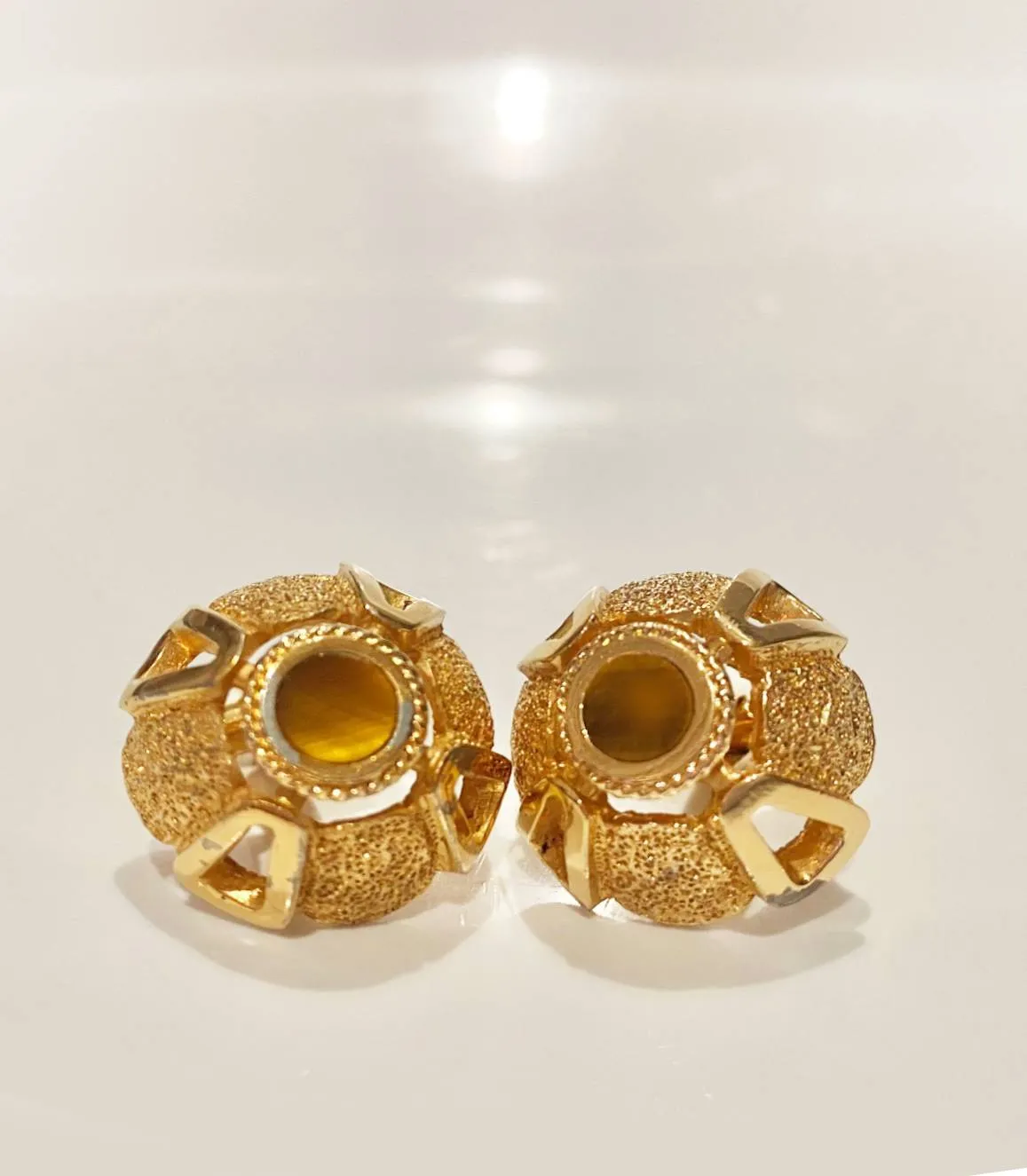 1980s Christian Dior Gold Plated Tiger's Eye Cufflinks
