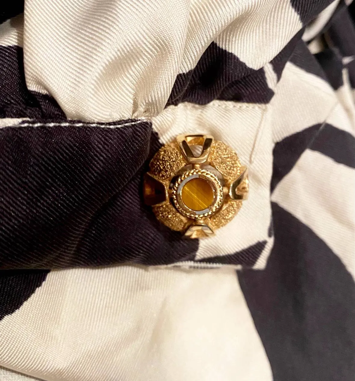 1980s Christian Dior Gold Plated Tiger's Eye Cufflinks