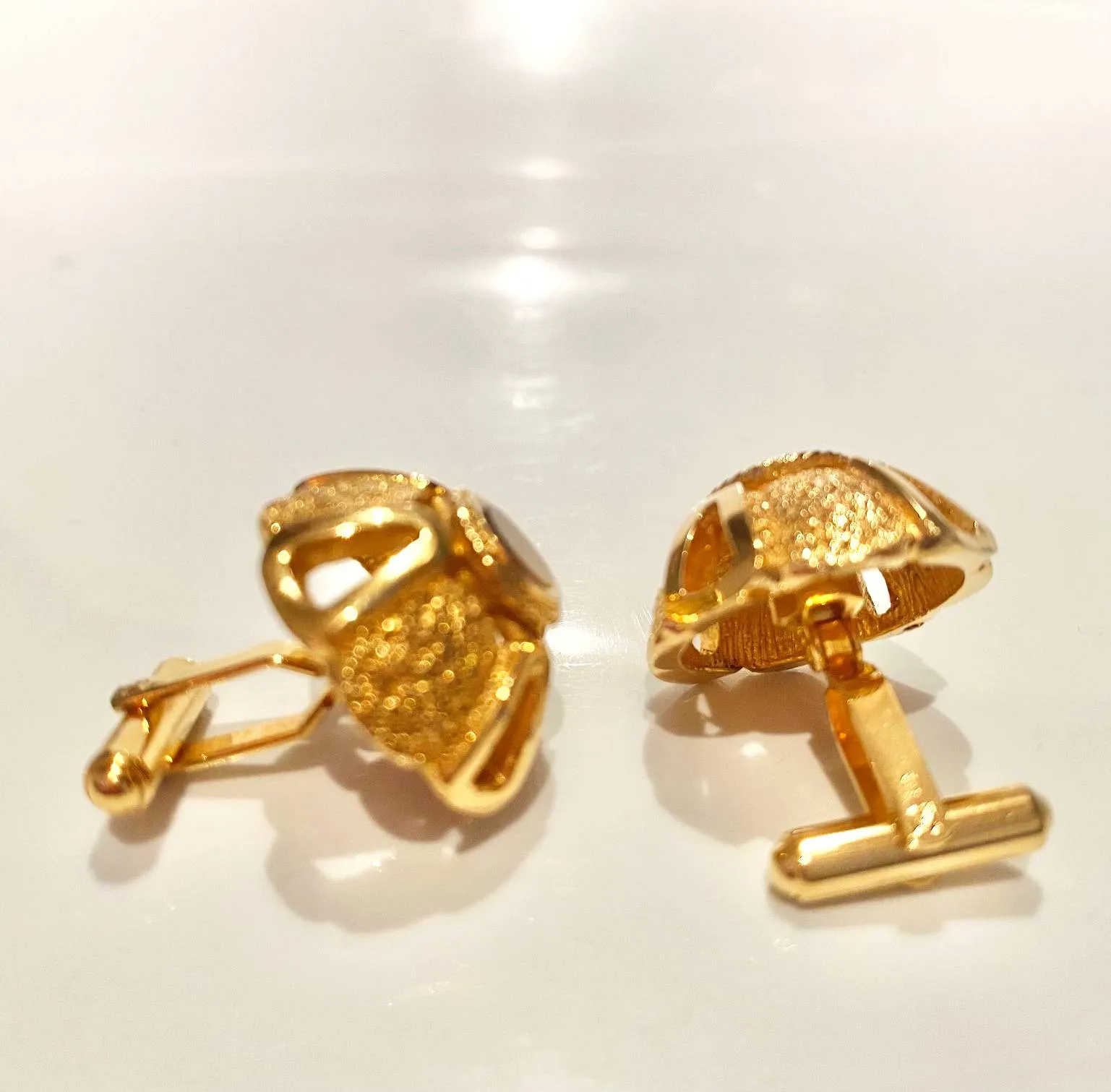 1980s Christian Dior Gold Plated Tiger's Eye Cufflinks