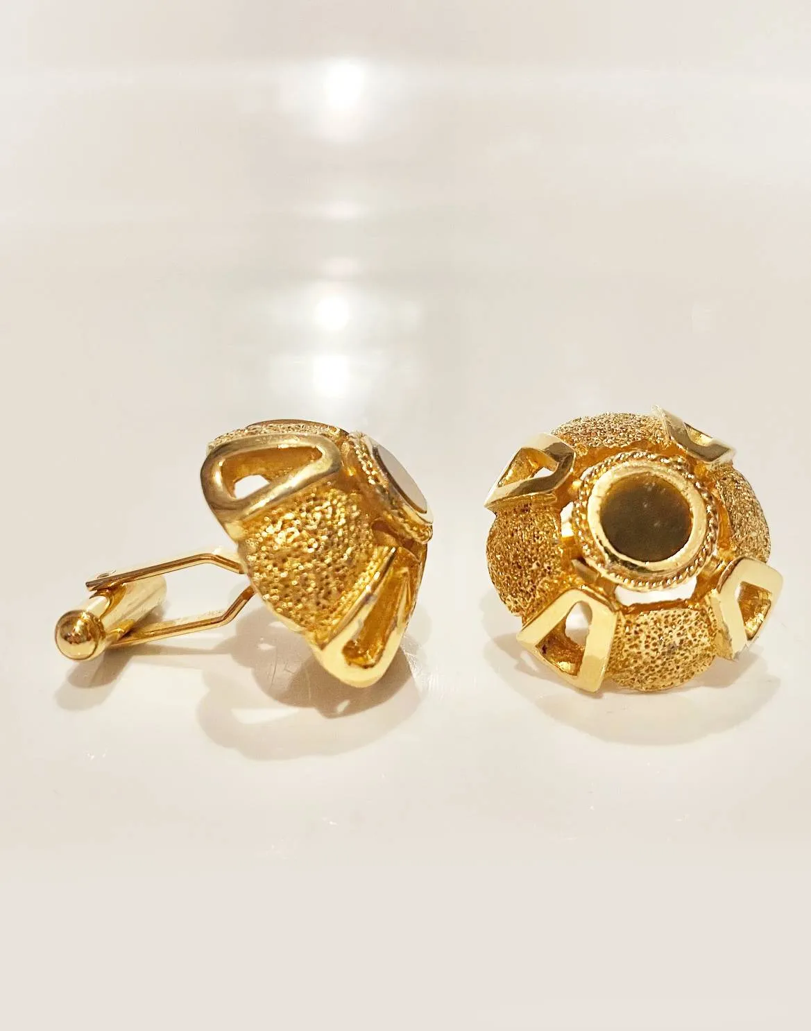 1980s Christian Dior Gold Plated Tiger's Eye Cufflinks