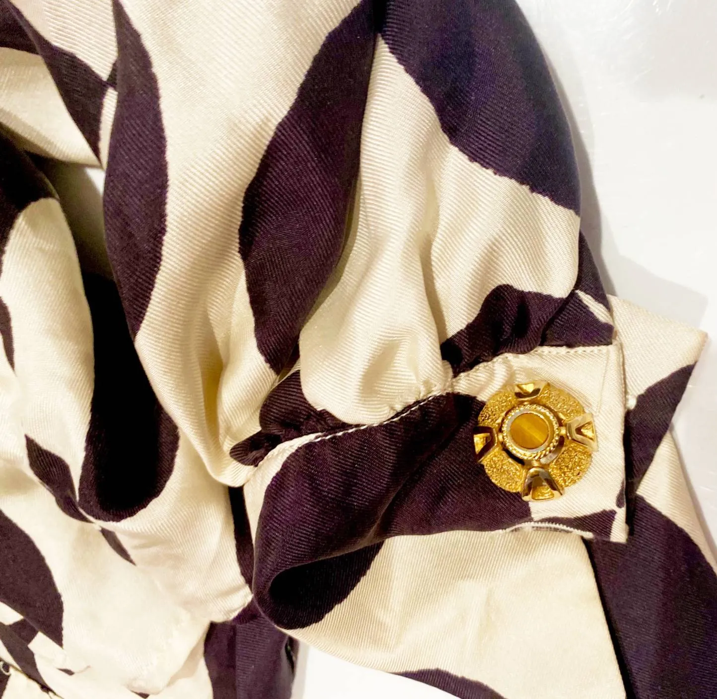 1980s Christian Dior Gold Plated Tiger's Eye Cufflinks