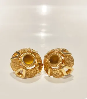 1980s Christian Dior Gold Plated Tiger's Eye Cufflinks