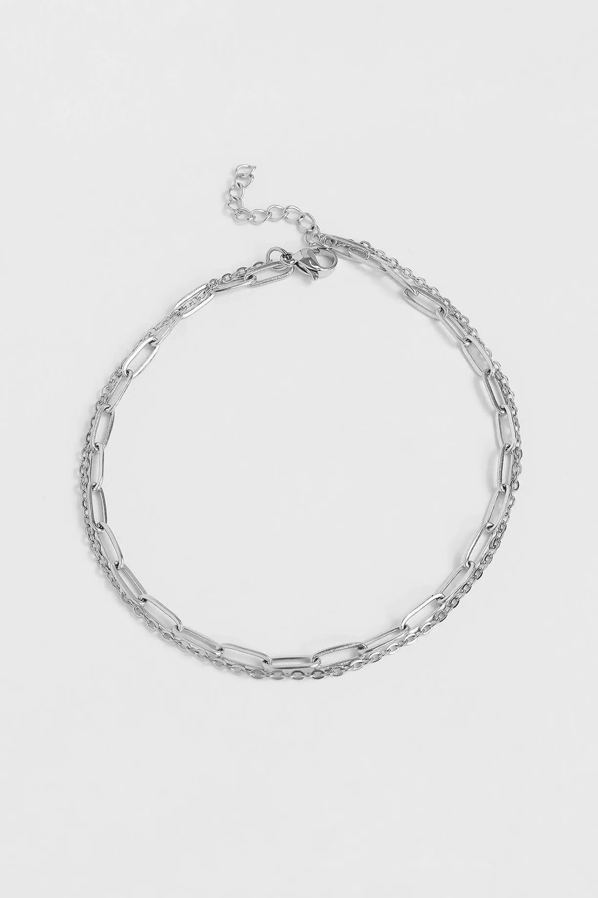 2 Row Stainless Steel Loop and Paperclip Chain Anklet: Gold