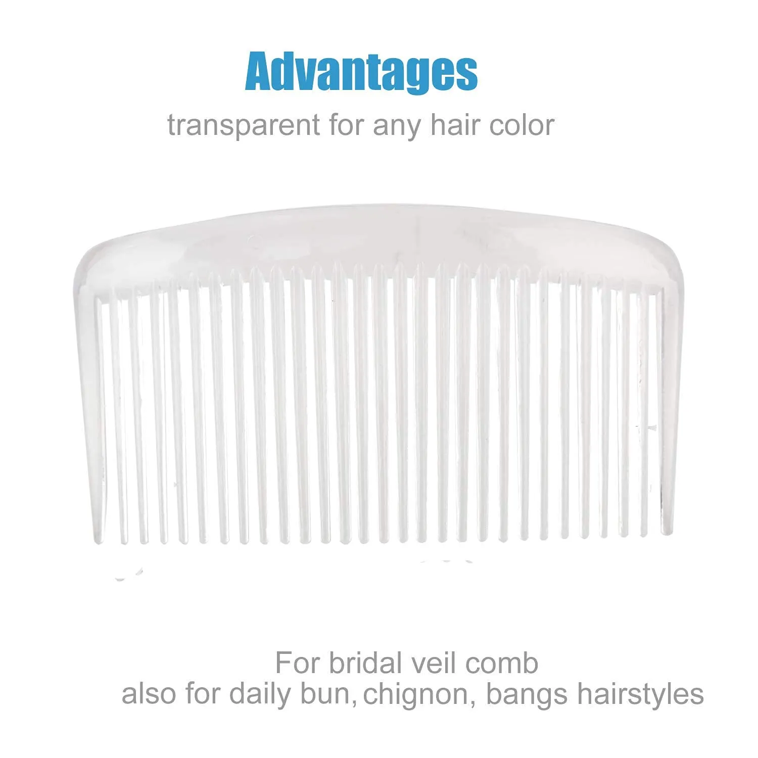 20 Pack Clear White Plastic Hair Side Comb With Long Teeth Slide Hairpins Grips Barrettes for Women Bridal Wedding Veil Decorative Headpiece French Twist Updo Bun Holder Accessories