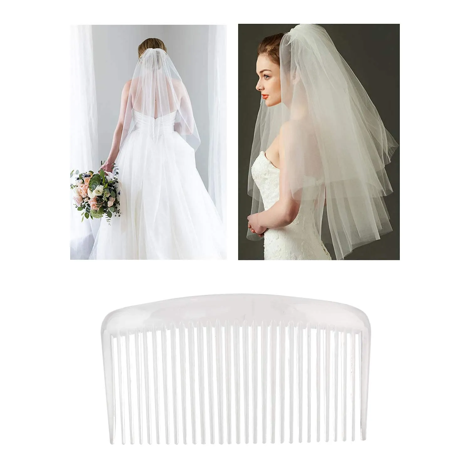 20 Pack Clear White Plastic Hair Side Comb With Long Teeth Slide Hairpins Grips Barrettes for Women Bridal Wedding Veil Decorative Headpiece French Twist Updo Bun Holder Accessories