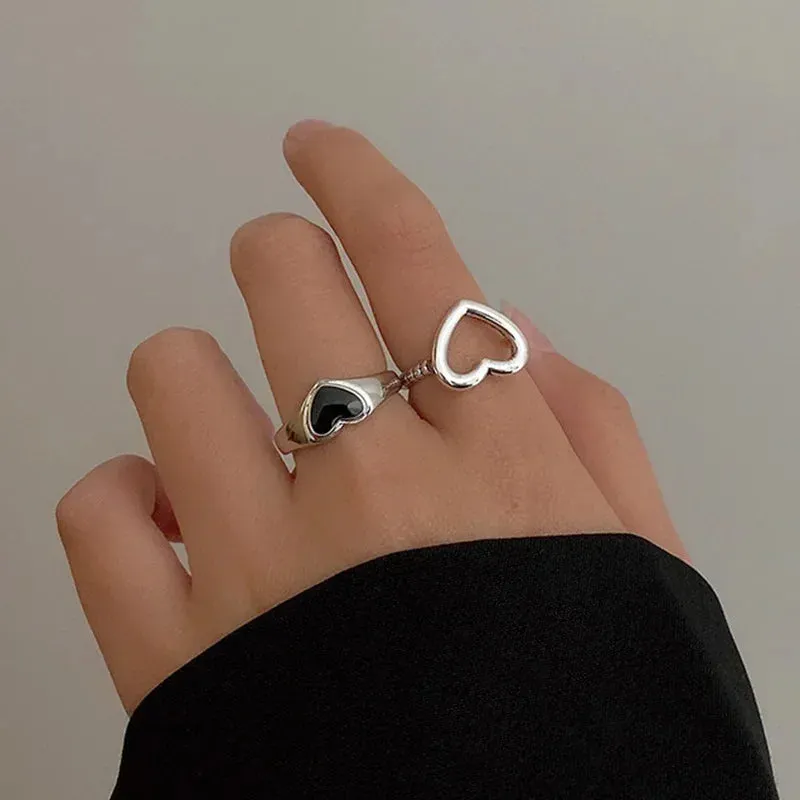 2023 New Fashion Simple Heart Vintage Love Ring Personalized Adjustable Opening Fashion Black Ring Girl Jewelry