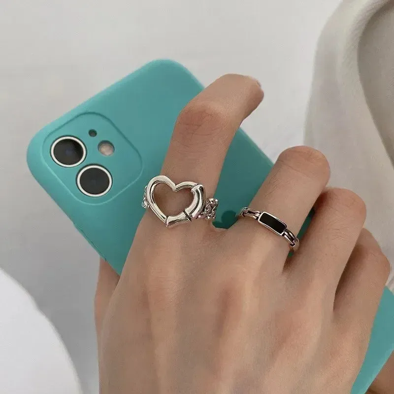 2023 New Fashion Simple Heart Vintage Love Ring Personalized Adjustable Opening Fashion Black Ring Girl Jewelry