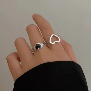 2023 New Fashion Simple Heart Vintage Love Ring Personalized Adjustable Opening Fashion Black Ring Girl Jewelry