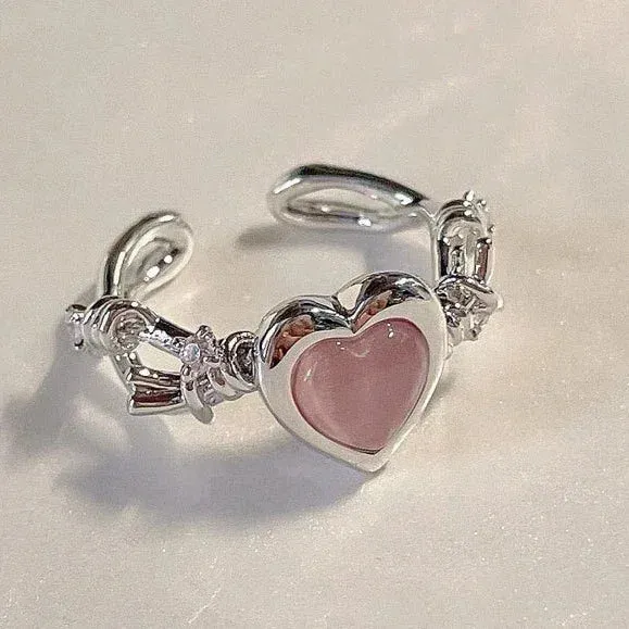 2023 New Fashion Simple Heart Vintage Love Ring Personalized Adjustable Opening Fashion Black Ring Girl Jewelry