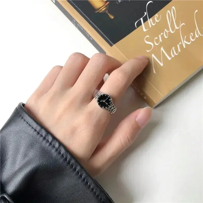 2023 New Fashion Simple Heart Vintage Love Ring Personalized Adjustable Opening Fashion Black Ring Girl Jewelry