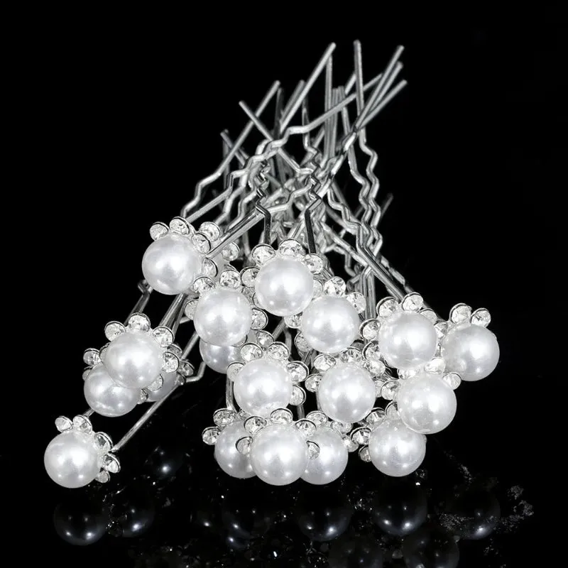 20pcs Faux Pearl and Rhinestone Decor Bridal Hair Pins