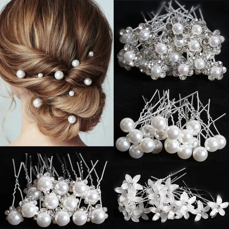 20pcs Faux Pearl and Rhinestone Decor Bridal Hair Pins