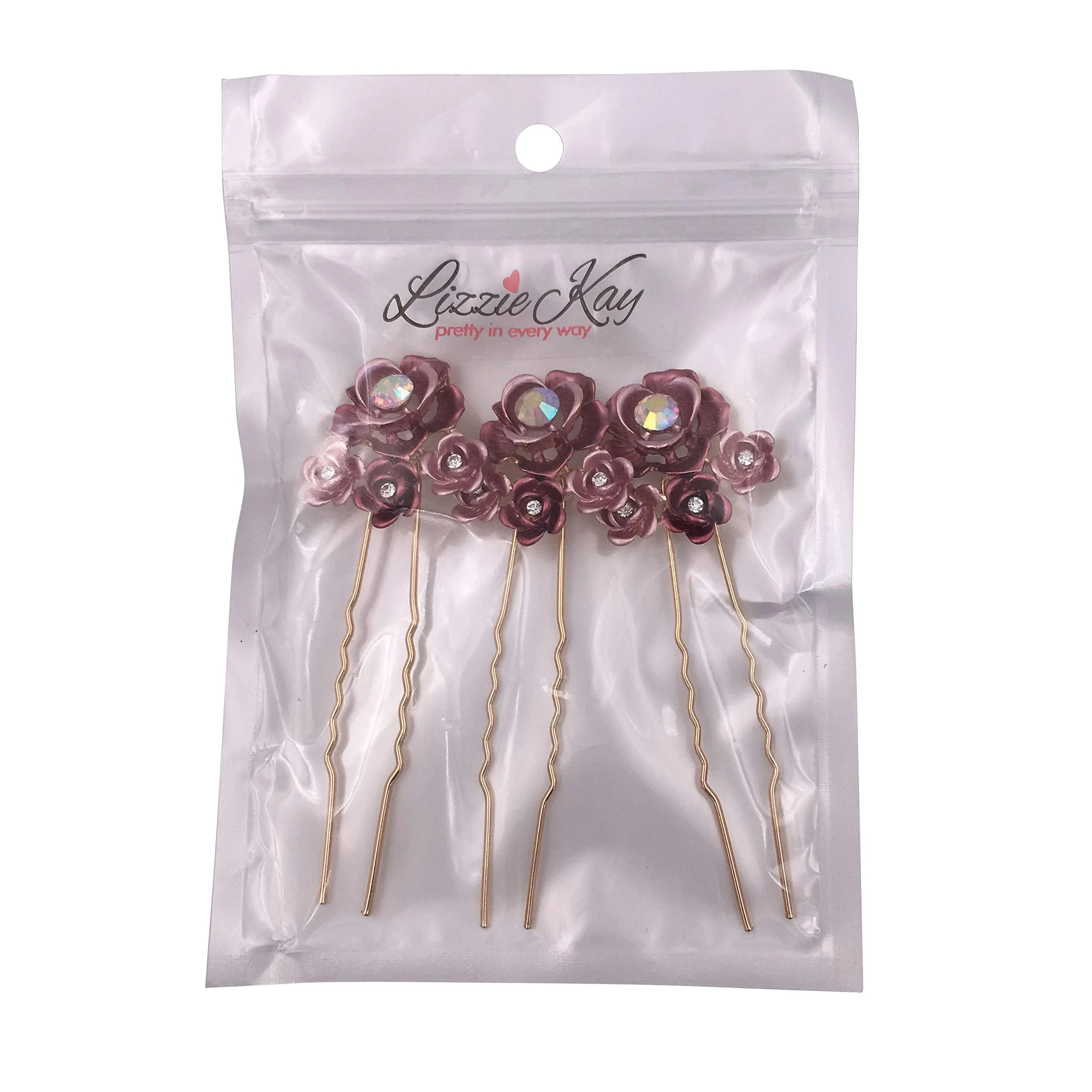 3PCS Romantic Red Rose Flower Gold Hair Styling Pins Accessories for Bun Updo Women Wedding Bridal