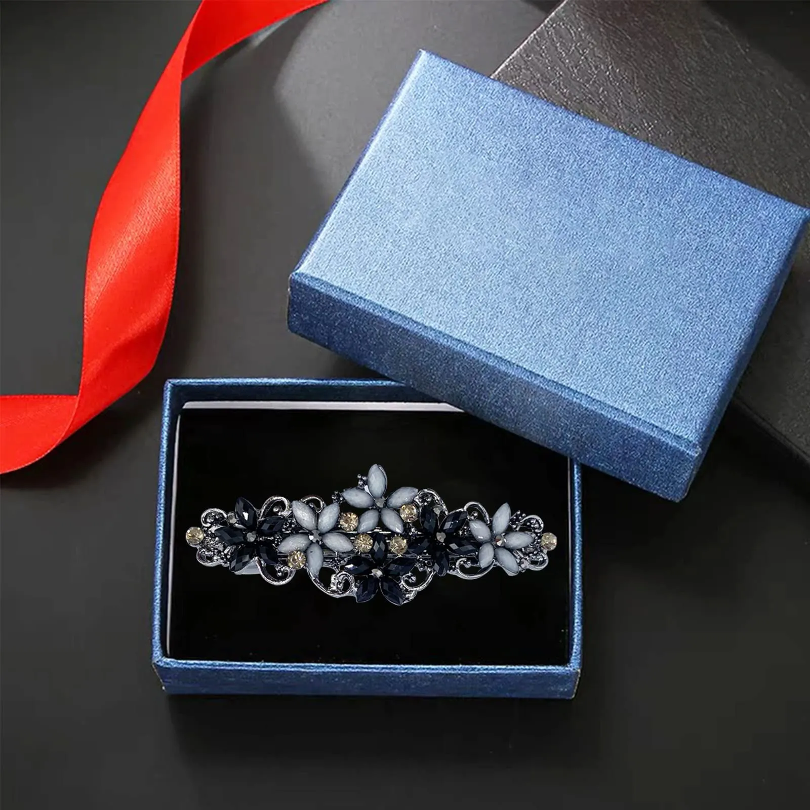4 PCS Elegant Hair Barrettes for Women Ladies, Flower Crystal Rhinestones Barrettes Spring Hair Clip Accessories Women Fashion Ponytail Holders Barrettes for Daily Wear Mothers Day Gifts