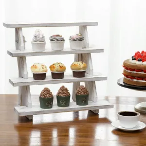 4 Tier Cascading Whitewashed Wood Retail Stair Shelf Display Riser or Cupcake Dessert Stand