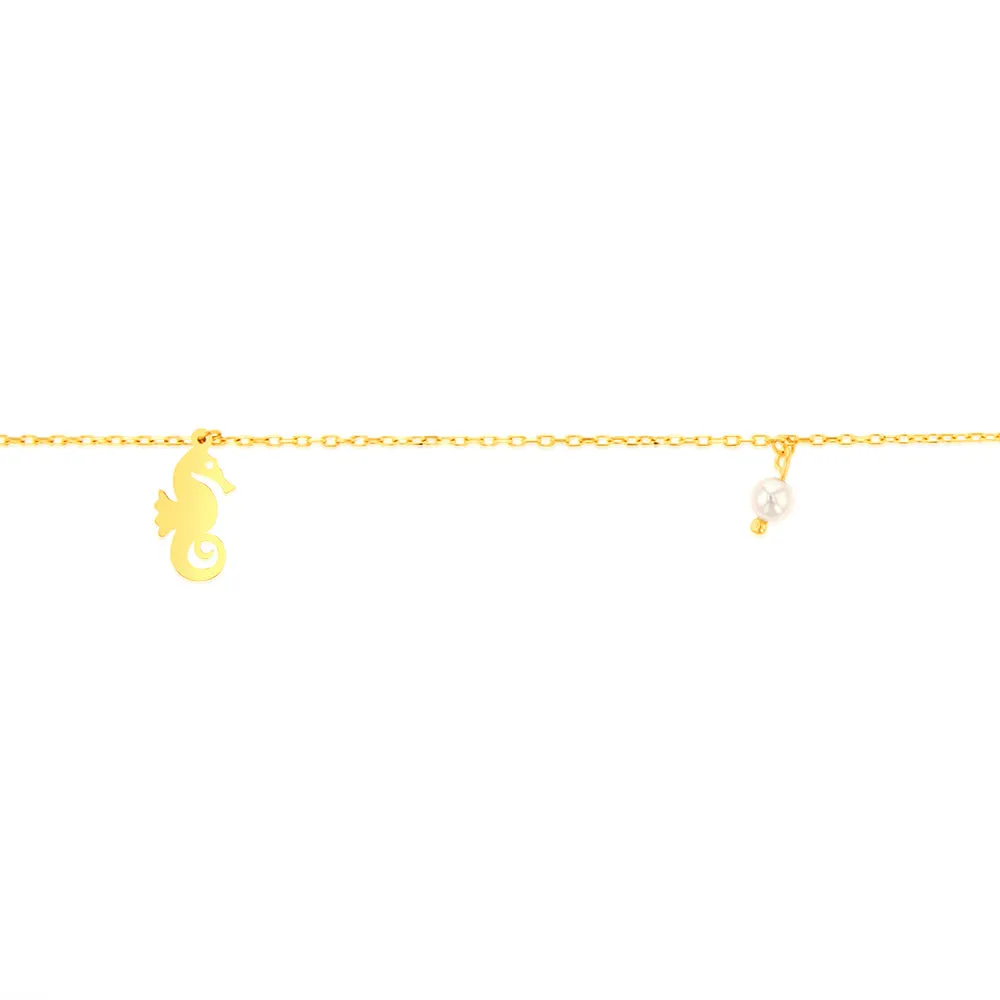 9ct Yellow Gold Pearl And Other Charms On 27cm Anklet