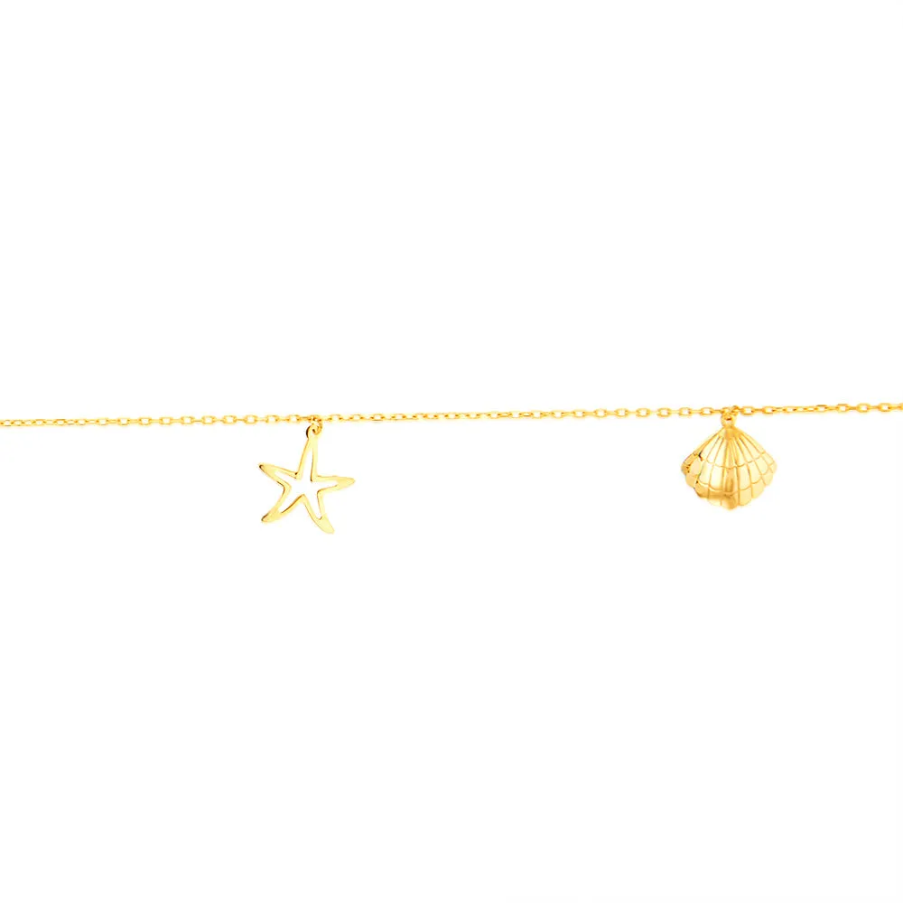 9ct Yellow Gold Pearl And Other Charms On 27cm Anklet