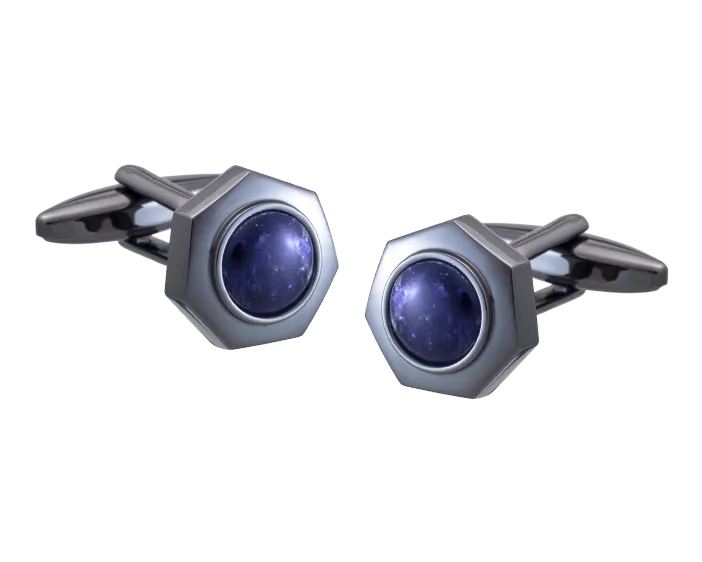 A Bolt Of Elegance Gunmetal & Sodalite Hexagon Cufflinks