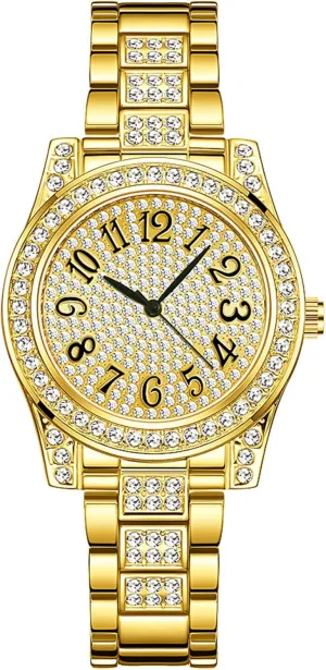 ADSBIAOYE Gold Watches for Women Luxury Diamond Ladies Bracelet Watch Easy Read Analog Waterproof Dress Watch with Stainless Steel Band