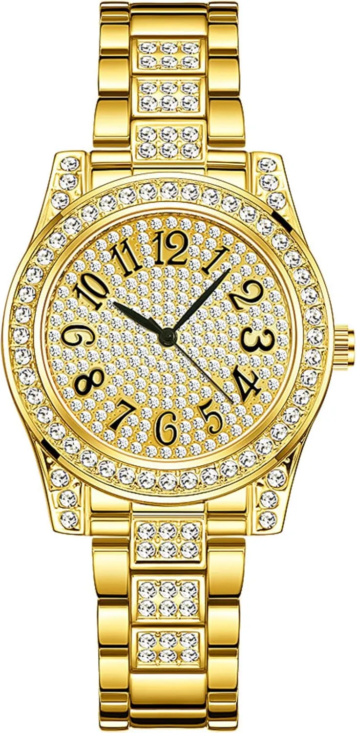 ADSBIAOYE Gold Watches for Women Luxury Diamond Ladies Bracelet Watch Easy Read Analog Waterproof Dress Watch with Stainless Steel Band