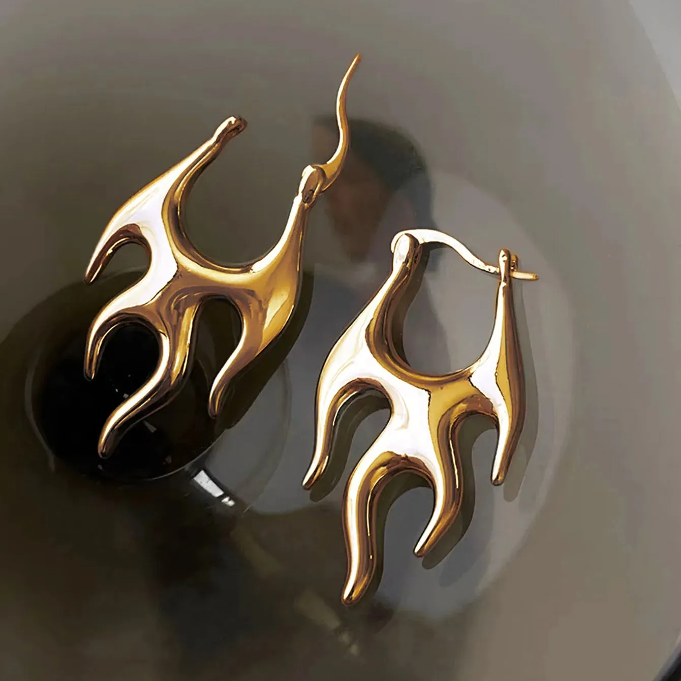 Aesthetic Stainless Steel Irregular Fire Hoop Earrings