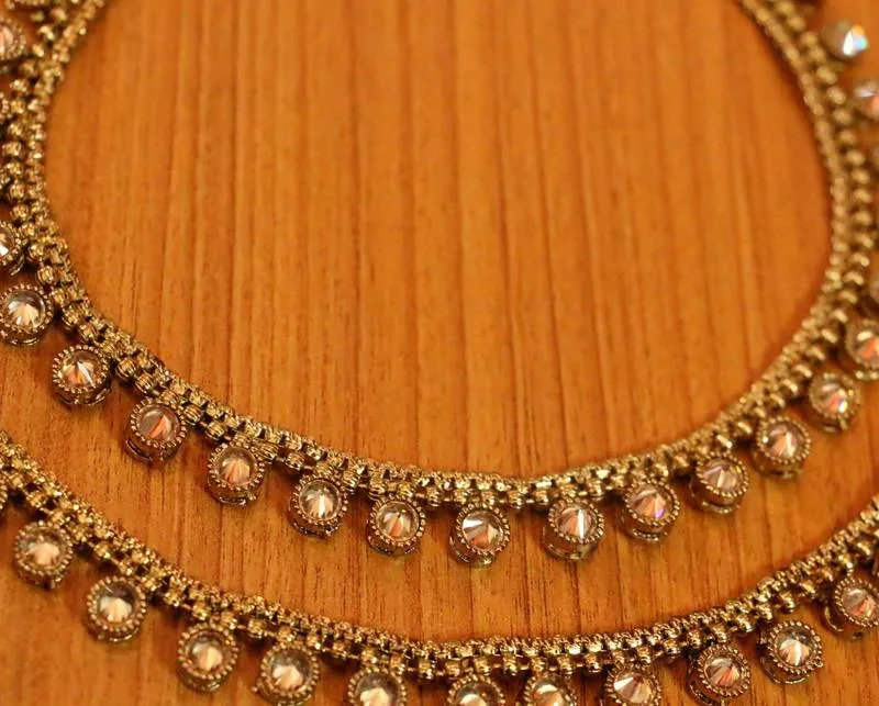 ANTIQUE GOLD CZ STUDDED ANKLETS
