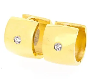 Ben and Jonah Stainless Steel Gold Plated Wide Huggie Earring with One Stone
