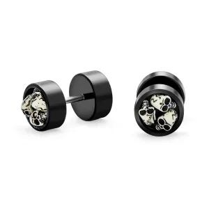 Biker Goth Ear Plug with Three Skulls Black Cheater Faux Plugs for Men 14G Steel