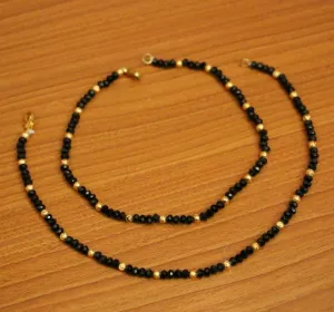 BLACK CRYSTAL & GOLD BEAD ANKLETS
