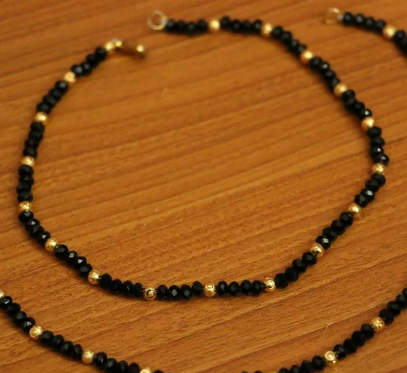 BLACK CRYSTAL & GOLD BEAD ANKLETS