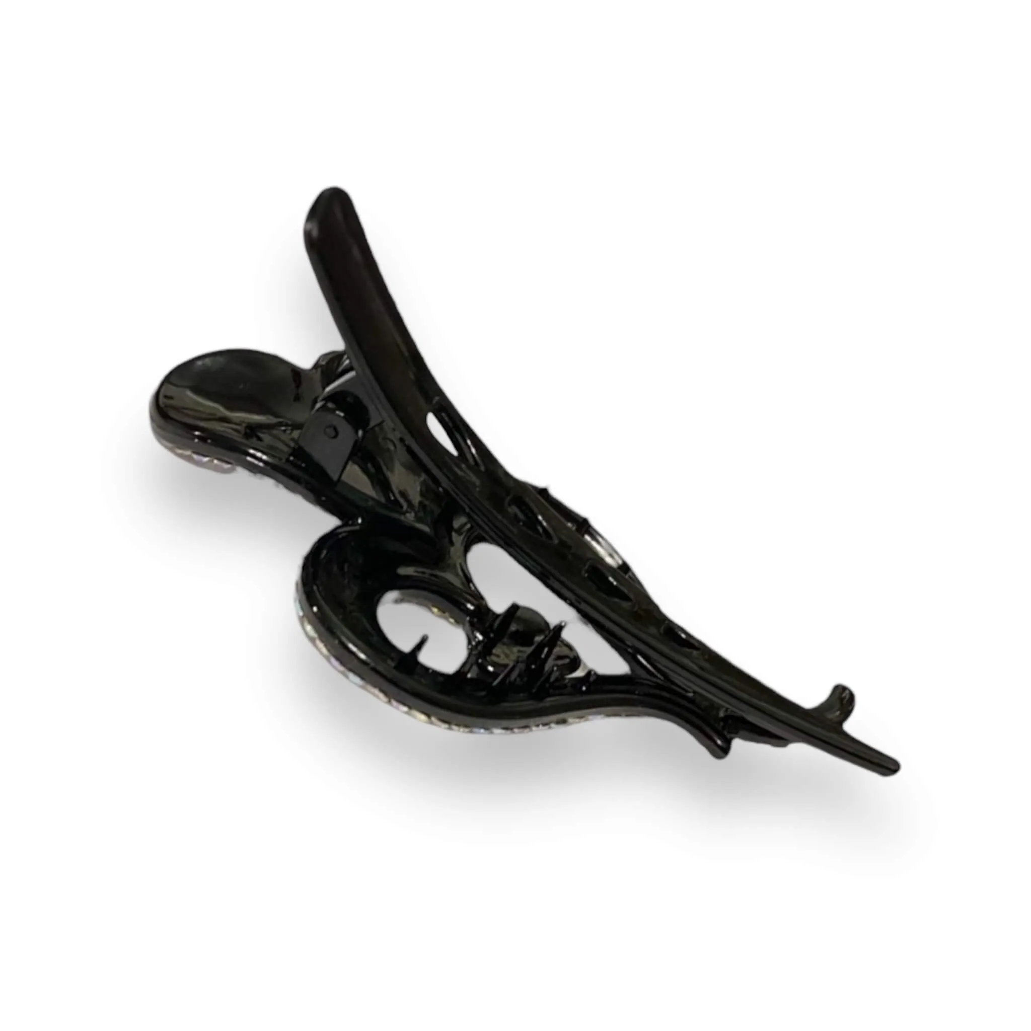 Black Glitter Rhinestone Hearts Hair Clips