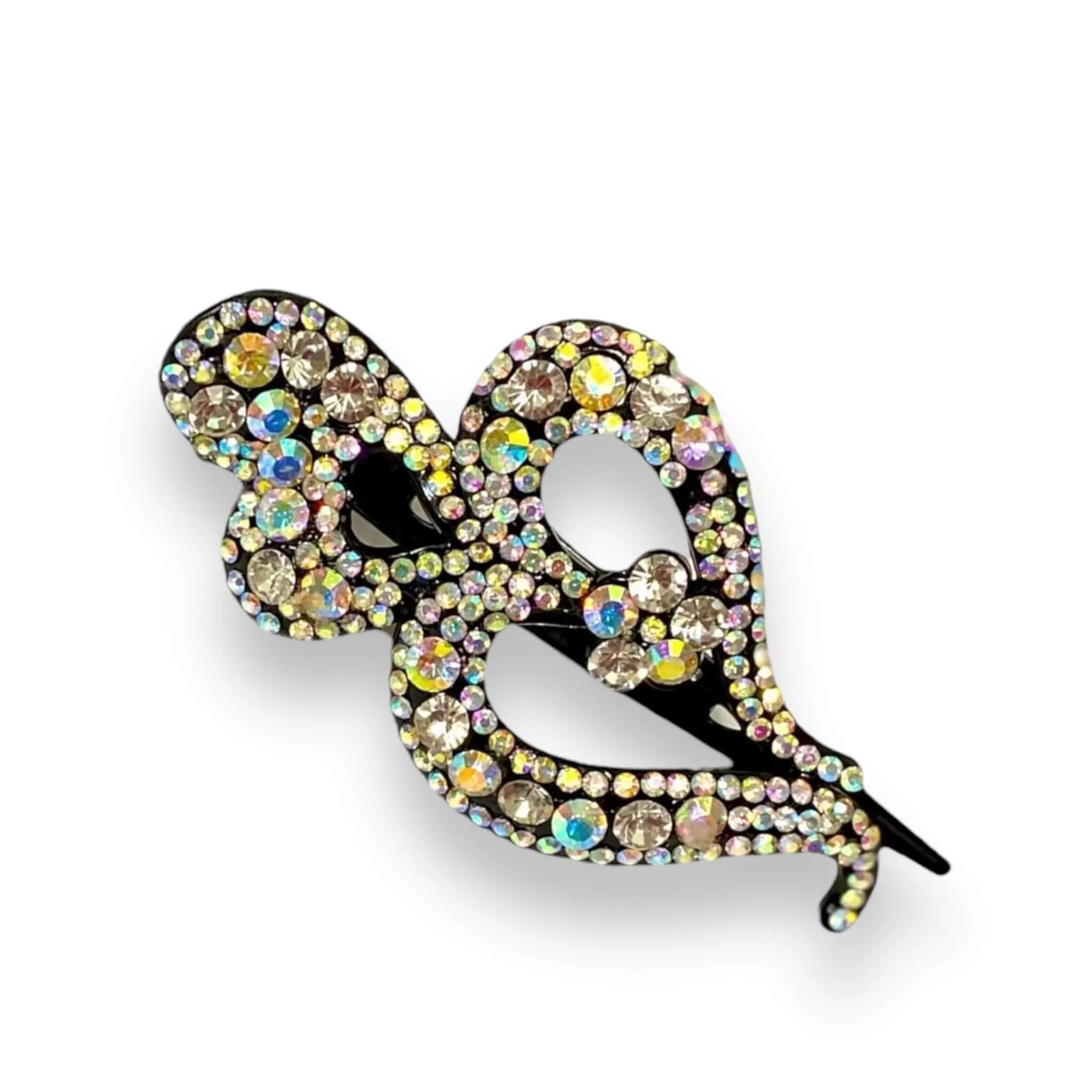 Black Glitter Rhinestone Hearts Hair Clips