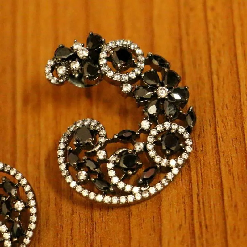 Black Onyx Diamond Look Black Rhodium Studs