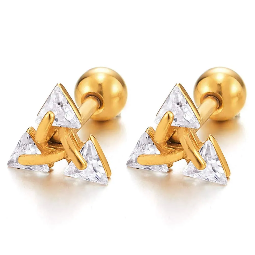 Black Stainless Steel Triangle Cubic Zirconia Stud Earrings for Men and Women, Screw Back Post, 2pcs, Ideal for Adding Sparkle to Everyday Outfits or Special Occasions