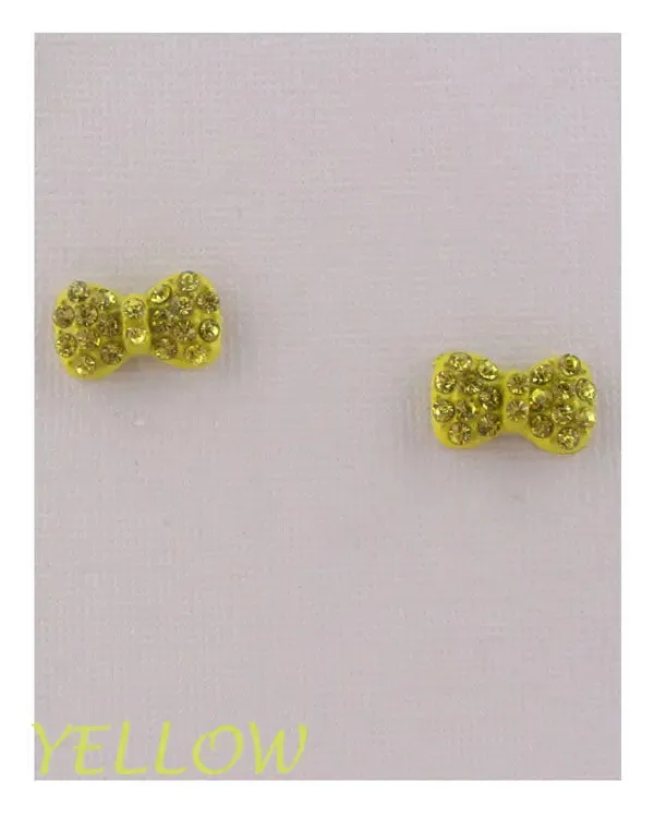 Bow earrings w/decorative rhinestones