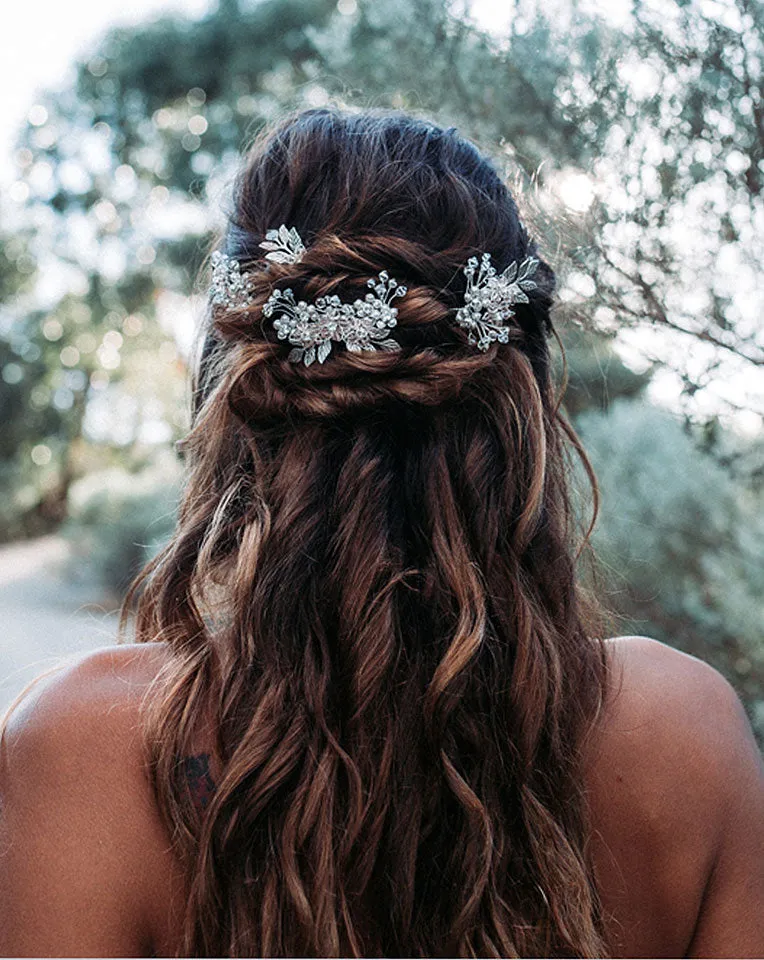 Bridal headpiece - floral and leaf back comb - Jessica by Kezani