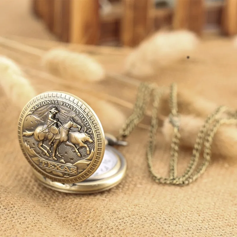 Bronze U.S. Texas National Finals Rodeo Design Quartz Pocket Watch